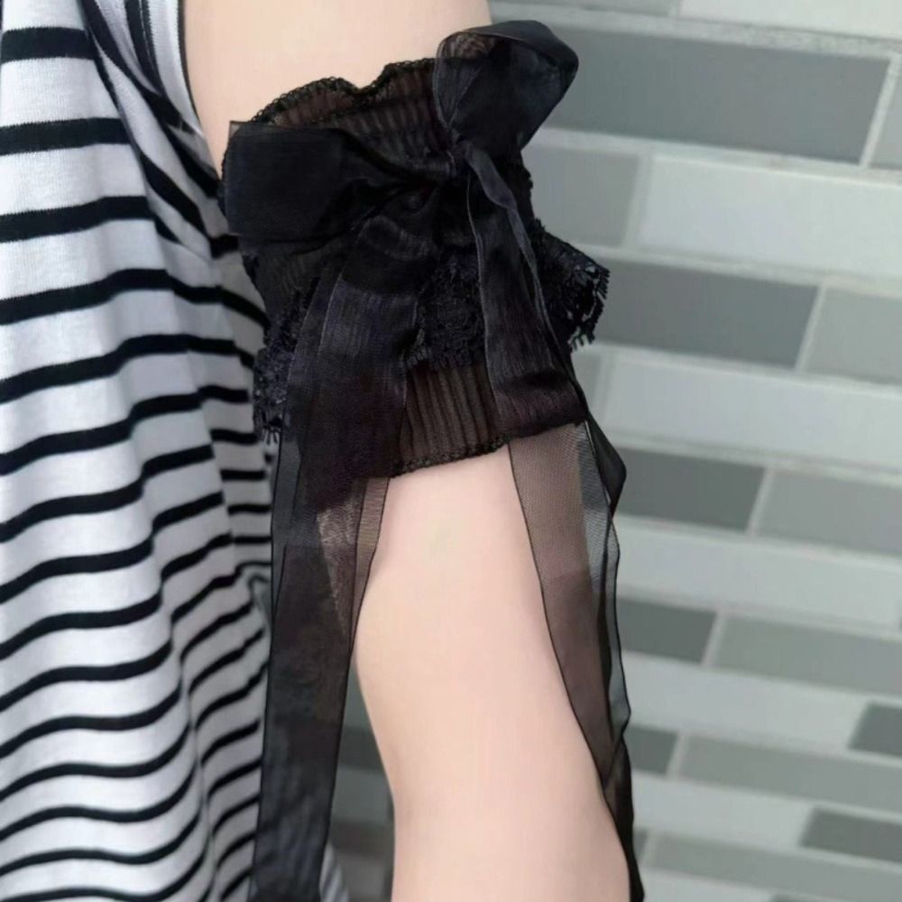Elastic Lace Trim - ปลอกแขนลูกไม้สไตล์โลลิต้า ผ้าริบบิ้นผูกโบว์ แต่งระบาย ปลอกแขนปลอมแบบถอดได้ อเนกประสงค์ ใช้ได้ทุกวัน