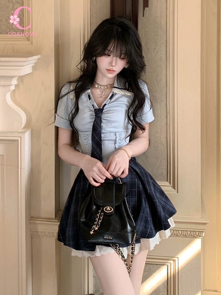 ชุดเซ็ต 2 ชิ้น สไตล์ Preppy Y2 - Elastic Lace Trim บทวิจารณ์และราคา