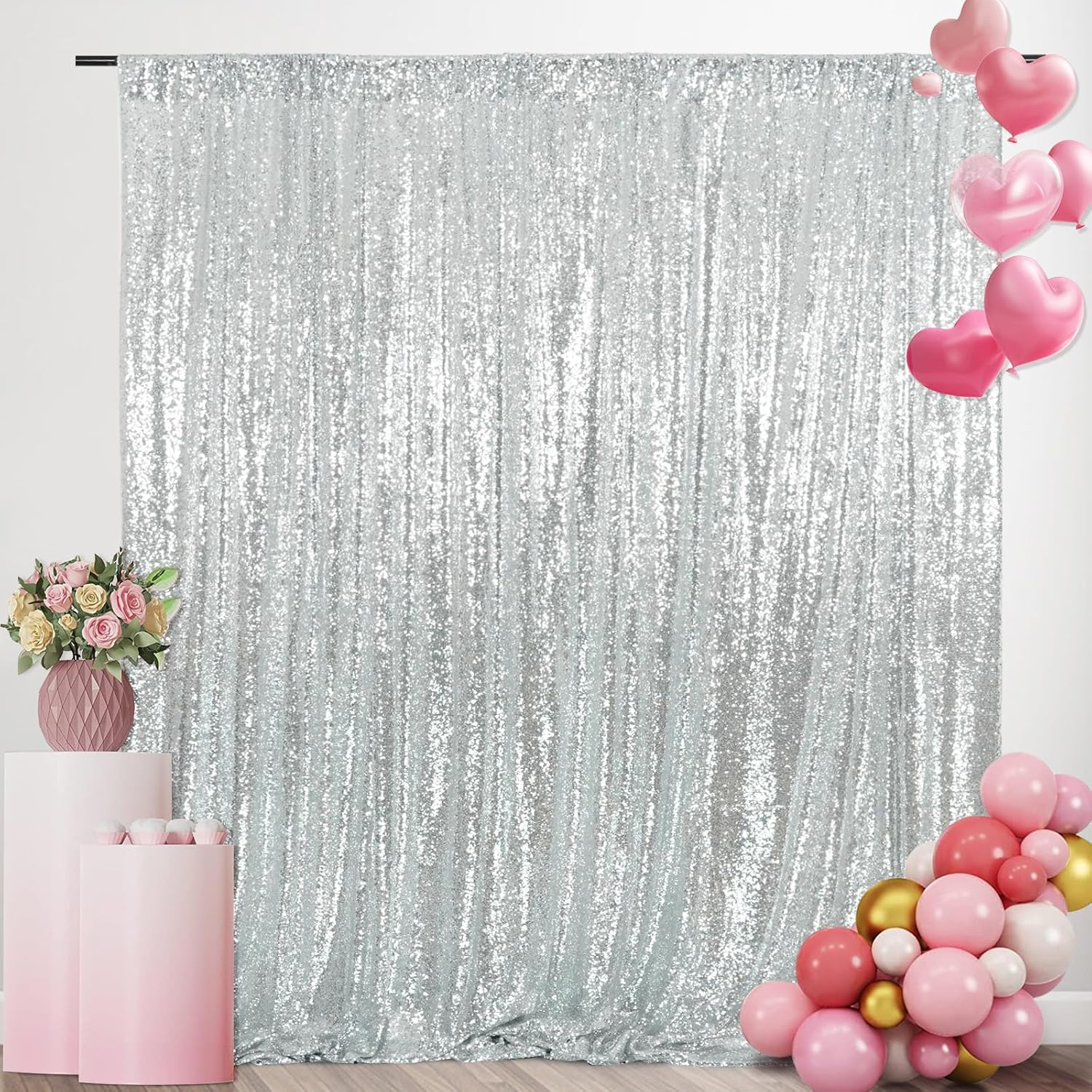 ฉากหลังผ้าซีควินสีเงิน ฉากหลัง - Sequin Fabric Panel บทวิจารณ์และราคา