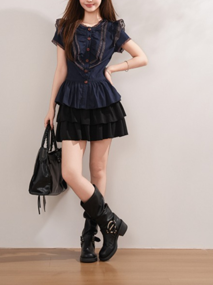 ชุดเซ็ต 2 ชิ้นสไตล์โกธิคญี่ปุ่ - Elastic Lace Trim บทวิจารณ์และราคา